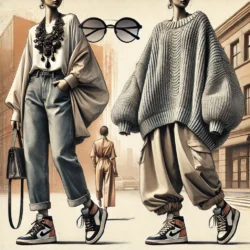 Şıklık ve Konfor Bir Arada 7 DALL·E 2024 11 15 15.58.59 A stylish and modern image showing the concept of oversize fashion. On th