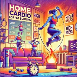 Evde Kardiyo Egzersizleri ile Yağ Yakımını Hızlandırın 7 DALL·E 2024 11 18 14.41.00 A vibrant and energizing illustration of home cardio exercises for fat bu