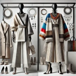 Minimalizmden Maksimalizme: Moda Tarzınızı Keşfedin 5 DALL·E 2024 11 18 16.48.54 A stylish and modern fashion scene depicting a blend of minimalist and ma