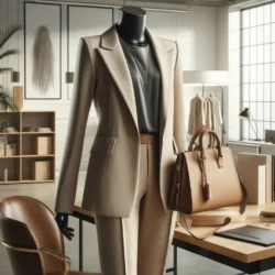 Ofis Şıklığı | İş Hayatında Moda ve Rahatlık Dengesi 5 DALL·E 2024 11 19 17.01.03 An elegant office outfit displayed on a mannequin in a stylish workspace