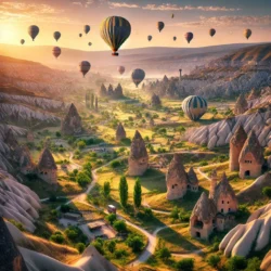 Balon Turu ve Gizli Vadi Yürüyüşleri 19 DALL·E 2024 12 09 14.45.50 A breathtaking scene in Cappadocia showcasing a hot air balloon soaring a