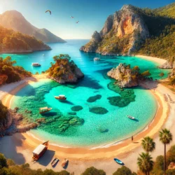 Bu Batarya Bitmez: Türkiye’nin En Güzel Plajları 3 DALL·E 2024 12 18 10.38.02 A breathtaking Turkish beach with turquoise water and golden sand featuri