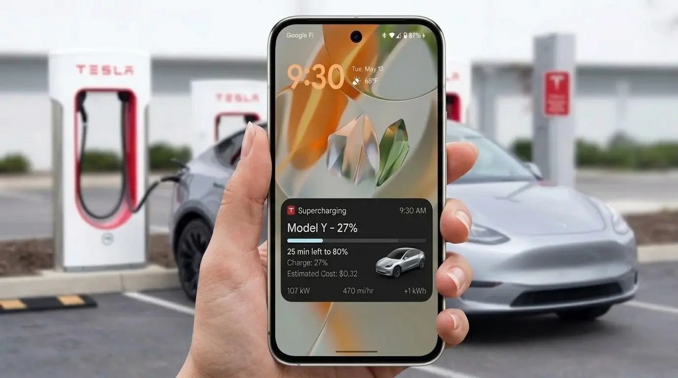 Tesla Android canli sarj takibi.webp